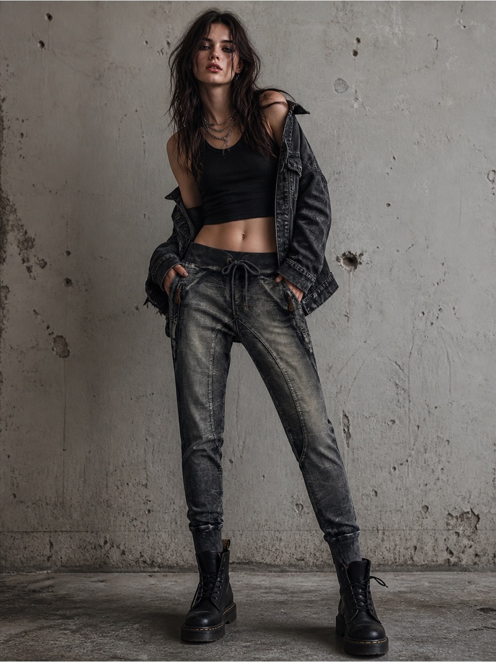 Standards & Practices Candice Elastic Waist Black Denim Knit Skinny Pants Large